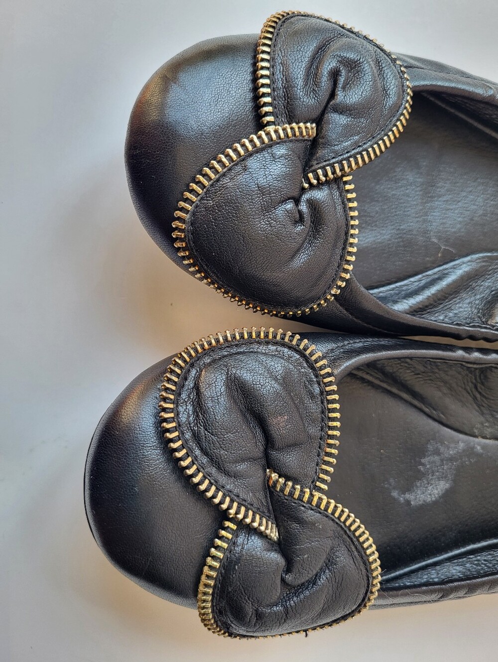 See By Chloe Black Leather Ballet Flats with Gold Zip-Trim Knot - Picture 6 of 14
